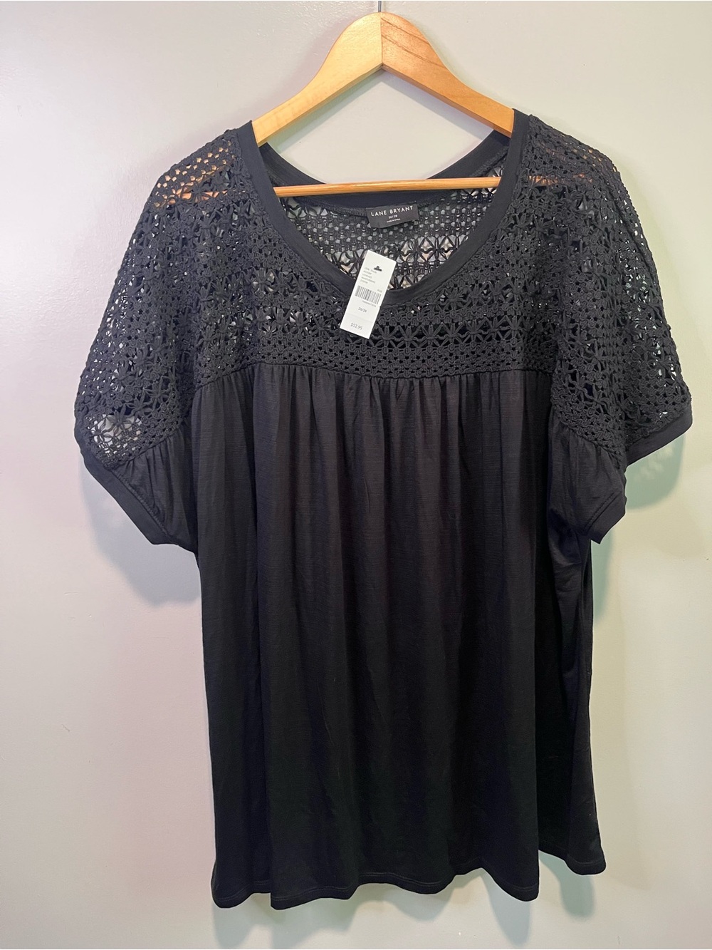 Lane Bryant NWT Black Crochet Yoke Short Sleeve Blouse